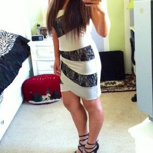 Beige and Black Lace Bodycon Dress